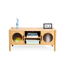 Relaxdays TV-Lowboard, mit 2 Türen, Fernsehtisch für bis zu 43 Zoll, Holzoptik, HBT: 48 x 103 x 40 cm, TV-Bank, natur