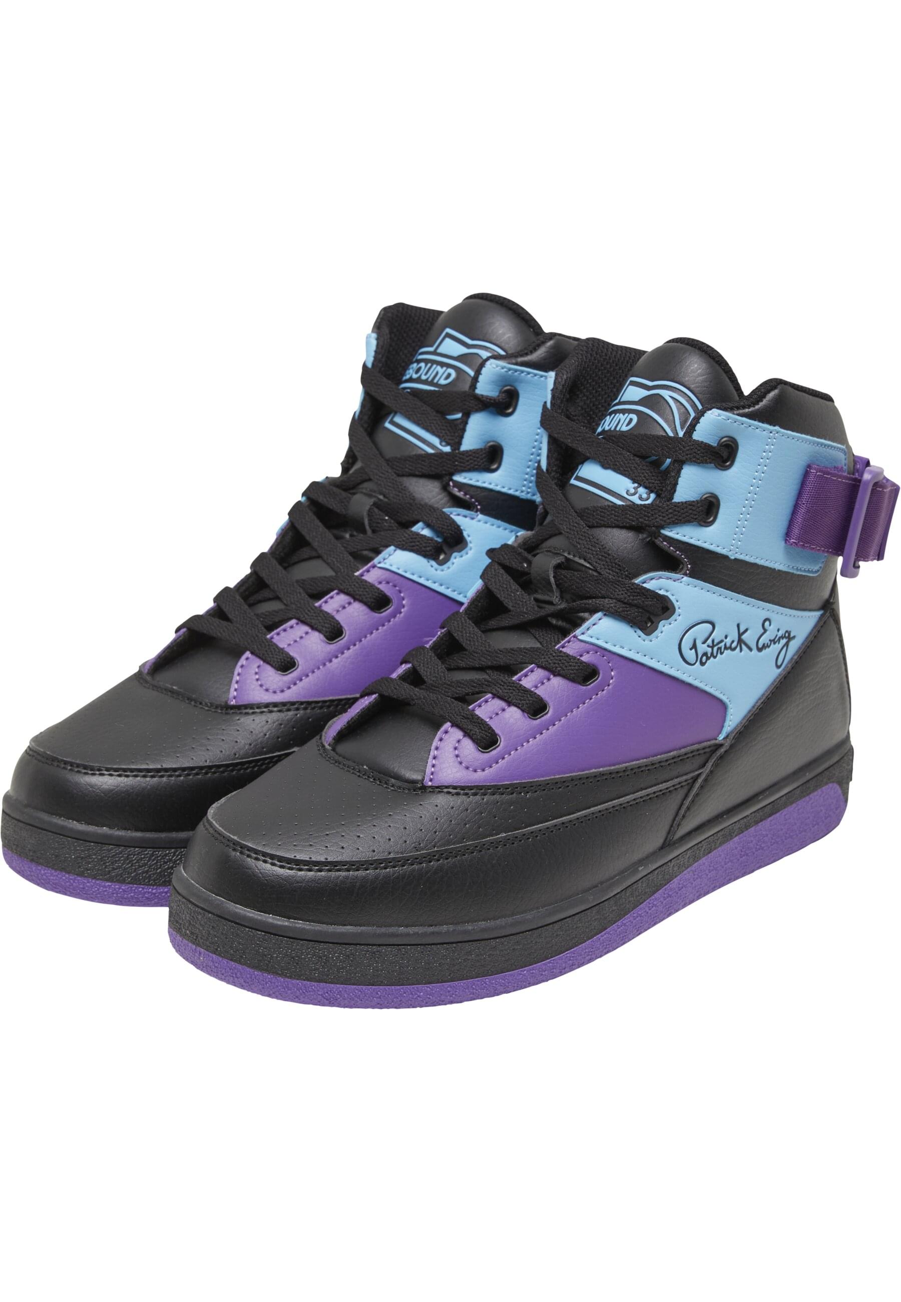 Trainingsschuh EWING "Ewing Rebound by EWING 33 HI Strap", Damen, Gr. 44,5, schwarz, turquoise, lila, Leder, Schuhe