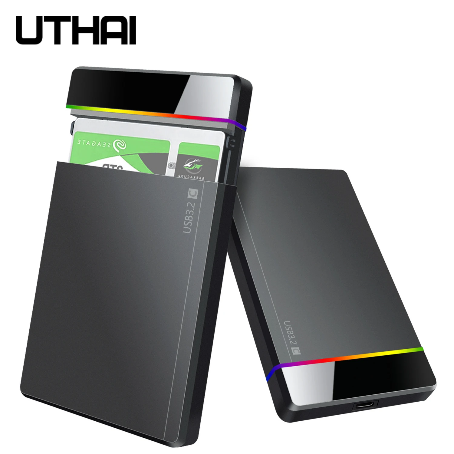 UTHAI 2,5-Zoll tragbare Festplattenkartusche Typ-C RGB-Anzeige Werkzeuglose Installation Externes Speichergerät Image