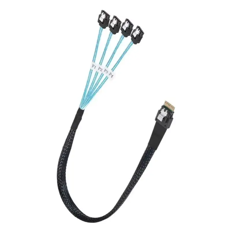 Slim MINI SAS 4.0 SFF-8654 4i 38-Pin-Host auf 4 SATA 7-Pin-Ziel 12 GB Server-Festplatte Multi Lane SAS-Host internes Kabel 0,5 m 1 m Image