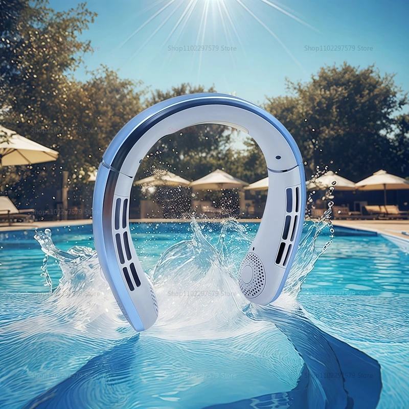 Portable Outdoor Neck Fan Multiple Speed Silent Cooling Fan Foldable Leafless Summer Travel Sports Halter Fan Rechargeable