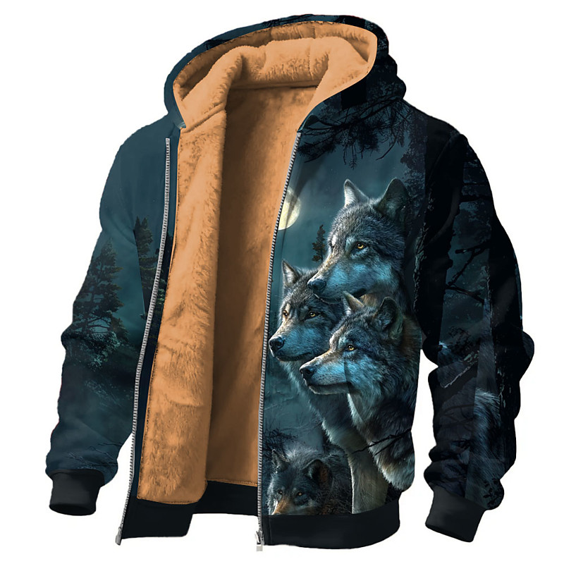 Men's Wolf Fleece Hoodie Jacket Sweatshirt Classic Hunting Long Sleeve Crew Neck Outdoor Camping Black Zip Up Fall Winter Designer S M L XL 2XL 3XL