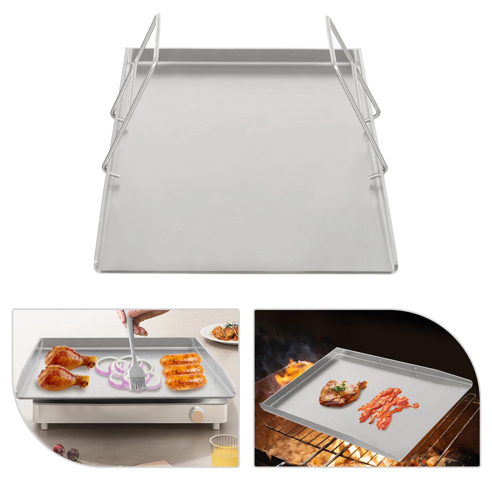 Edelstahlgrill mit zwei Griffen für die meisten Gasgrills und Holzkohlegrills. Universelles BBQ-Grillpfanne-Grilltablett Image