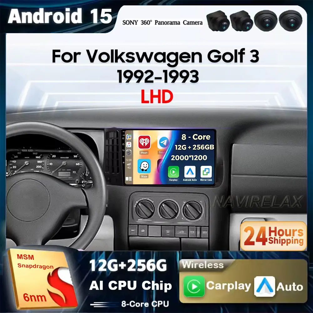Android 15 Core Auto Radio Multimidia Video Player Für VW Volkswagen Golf 3 1992-1993 Navigation GPS Carplay Auto 2din Kopf Einheit Image