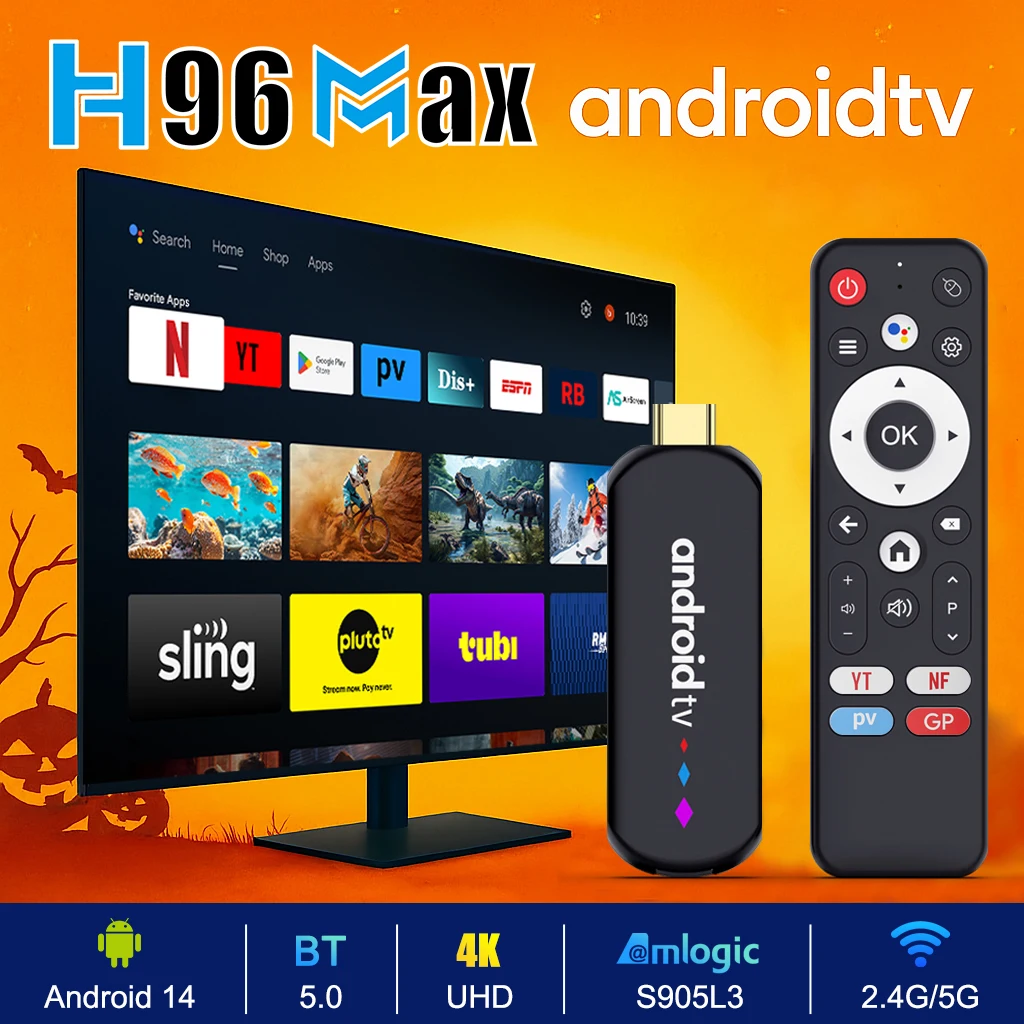 Android 14 ATV Smart TV Stick unterstützt 4K Video 4K@60fps BT5.0 WiFi6 Amlogic S905L Quad Core Google Voice Remote Smart TV Box Image