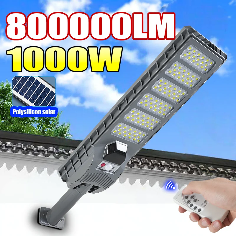 800000LM 1000W Super Lumière LED Lumière solaire Lumière solaire Capteur de mouvement extérieur Lampe de rue solaire IP6 Lampe murale de jardin à télécommande