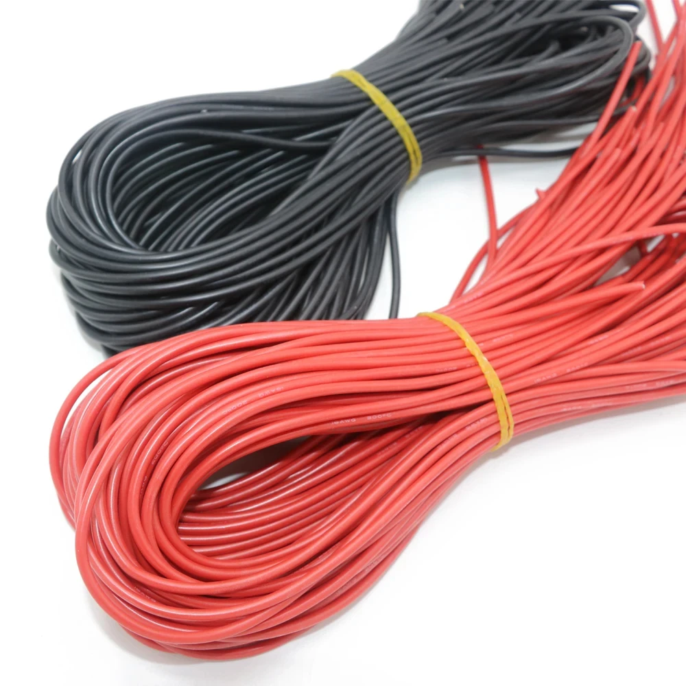 10 Meter/Los Hochwertiges Drahtsilikon 10 12 14 16 18 20 22 24 26 28 30AWG 5 m rote und 5 m schwarze Farbe