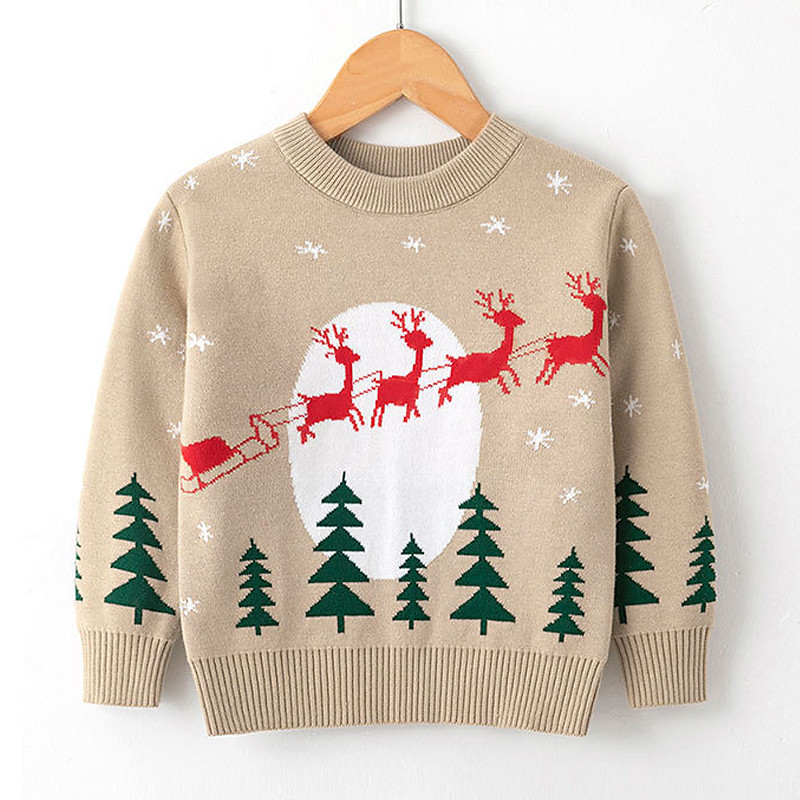 Kids Unisex Christmas Christmas Sweater Deer Long Sleeve Crewneck Christmas Gifts Fashion Wine Fall Clothes 4 years