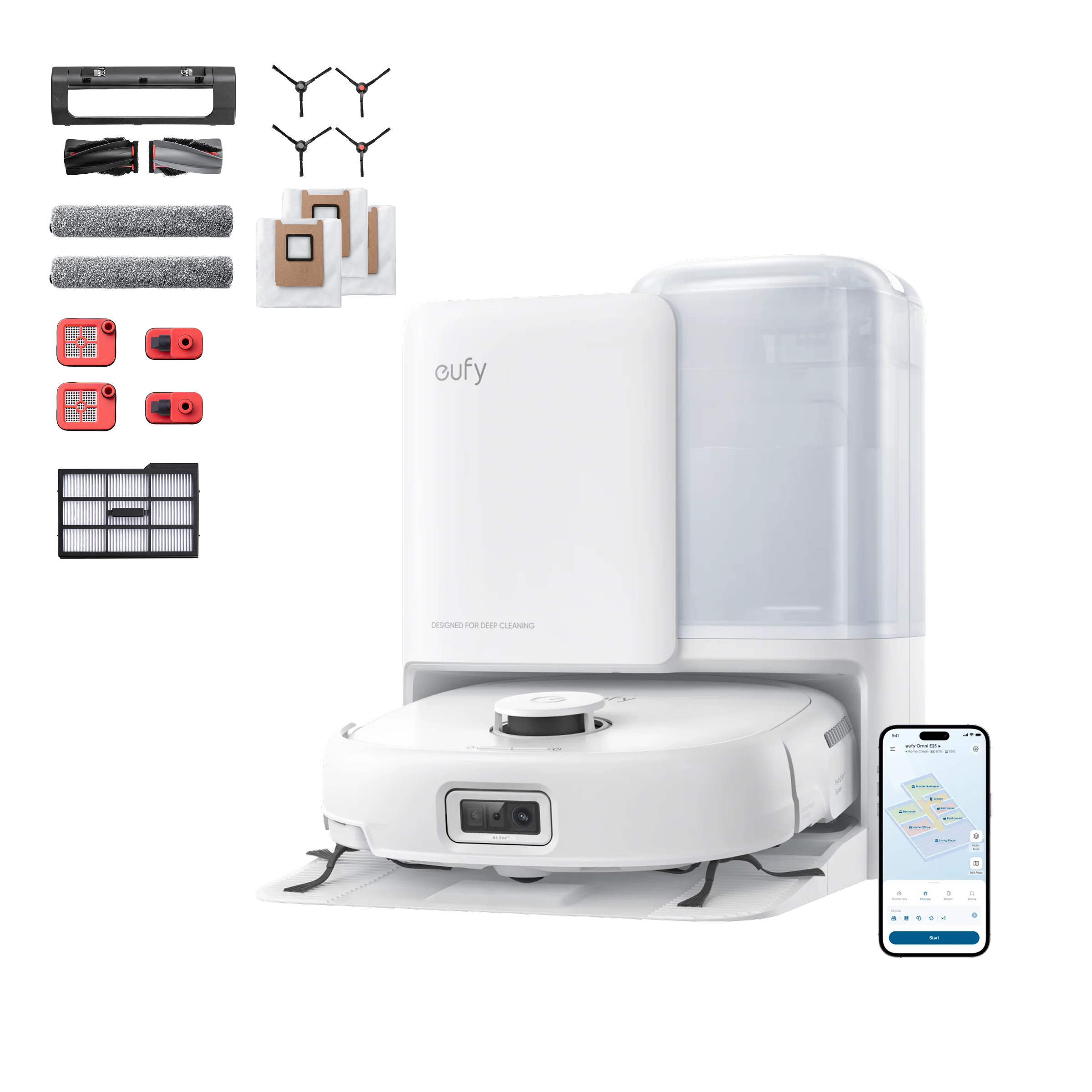 eufy Robot Vacuum Omni E25 White with Complete Accessory Kit