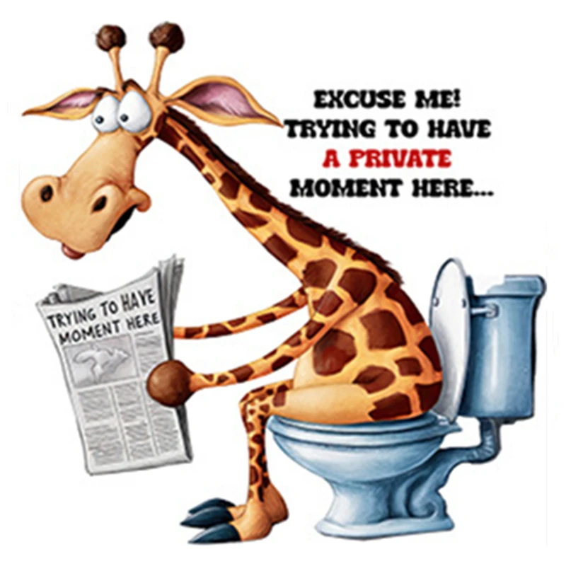 Cartoon-Tier-Toilettenaufkleber, lustige Giraffe, liest Zeitung, 3D-Vinyl-Wandbild für Heimdekoration, Badezimmer, WC, wasserfeste Tapete Image