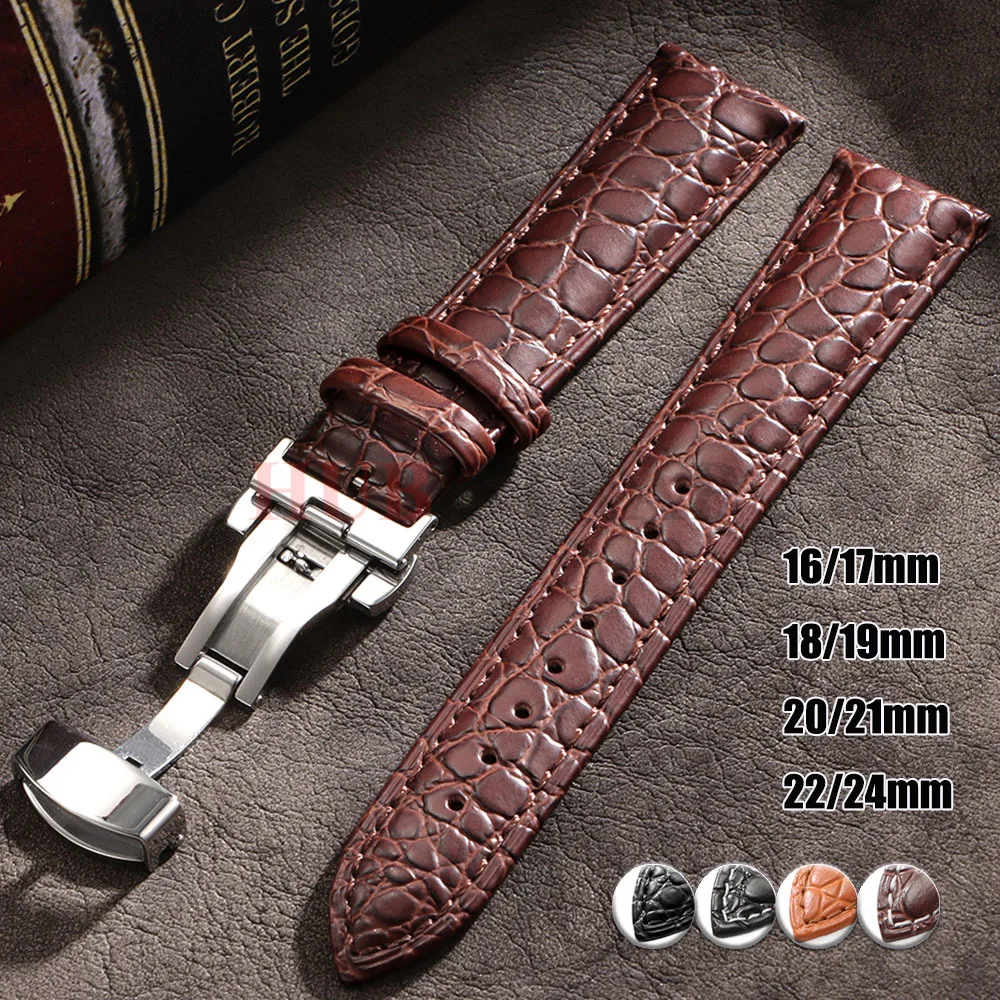 16/17/18/19/20/22/24mm Krokodil Muster Design Leder Uhrenarmbänder mit Schmetterling Schnalle Männer Frauen Uhr Band Uhr Zubehör Image