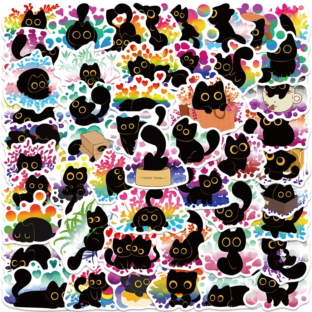 10/30/50 Stück süße stolze Regenbogen schwarze Katze Aufkleber Kawaii Cartoon Kätzchen Aufkleber Notebook Koffer Telefon Graffiti Aufkleber Kinder Spielzeug Image