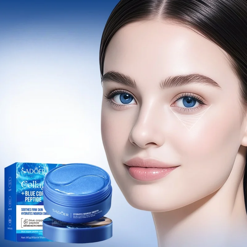 Straffende Augenmaske mit blauem Kupferpeptid-Kollagen enthält Kollagen- und blauen Kupferpeptide, die hautfreundliche Inhaltsstoffe spenden und nährt, verbessert Trockenheit und Beschwerden um die Image
