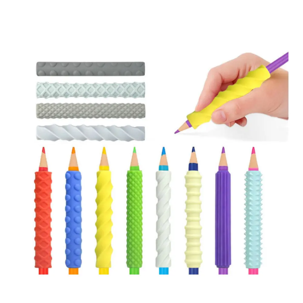 Silicone Textured Pencil Grips Sensory Fidget Toy For ADHD Autism Stress Relief Finger Skills Training Kids Adults Class Office