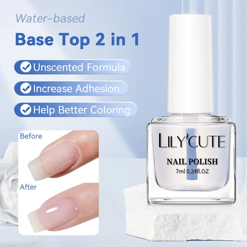 LILYCUTE 7 ml Nagellack auf Wasserbasis, 2-in-1, klarer Glanz, Nagelpflege, schnell trocknend, keine Notwendigkeit der Lampe, um Nail-Art-Lack zu heilen Image