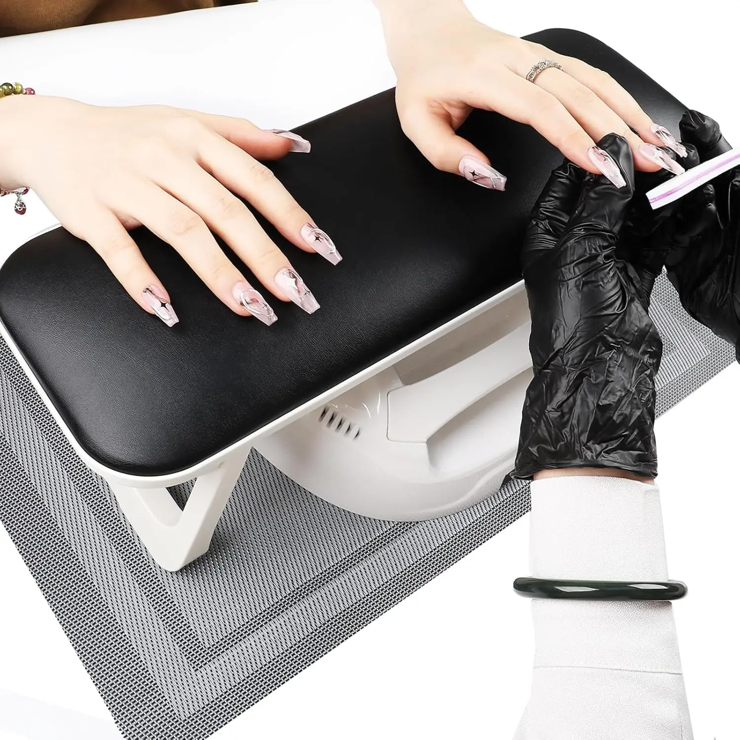 Nagelarmlehne für Nägel Tech, faltbarer Handständer für Nägel mit PVC-Tischmatte, Mikrofaser-Leder, Nagelarmlehne für Nagelstudio Image
