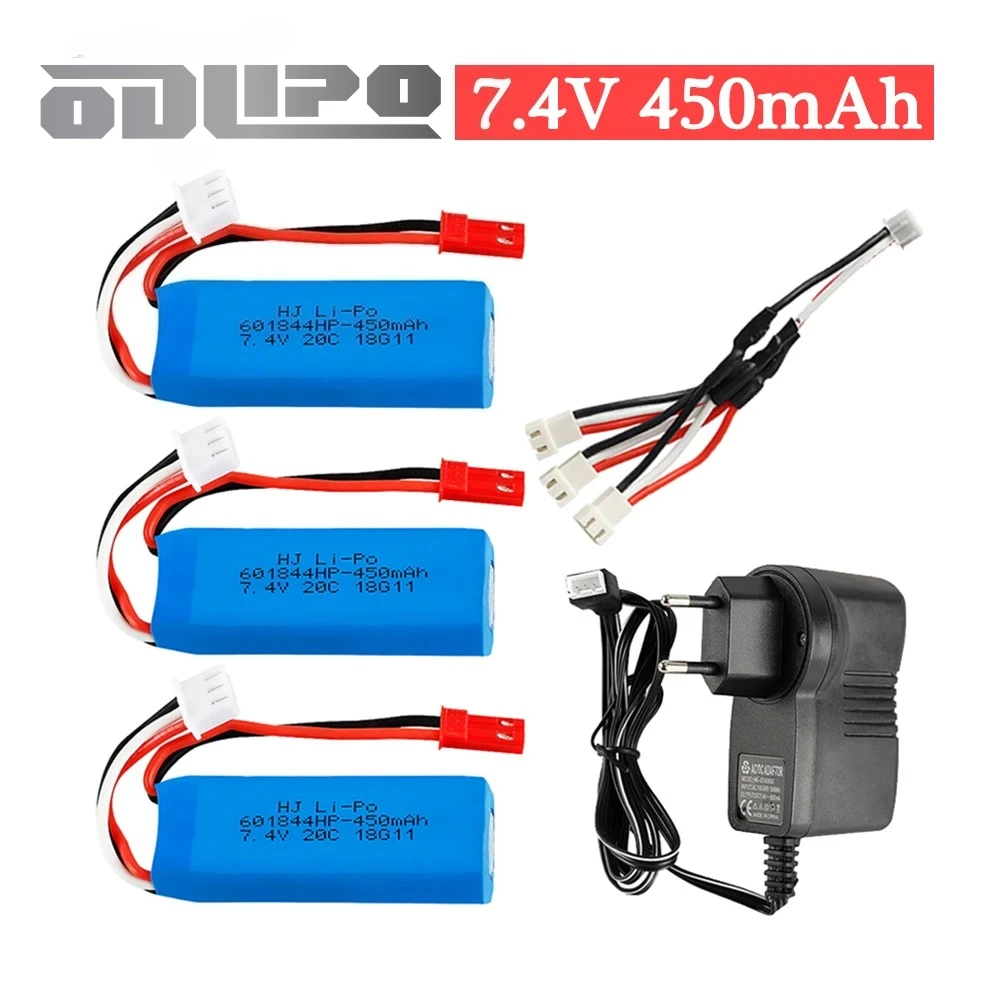 7,4 V 450 mAh 20C Lipo Batterie Mit USB Ladegerät Für WLtoys F959 RC spielzeug Teile 7,4 v 2 s Batterie für XK DHC-2 A600 A700 A800 A430