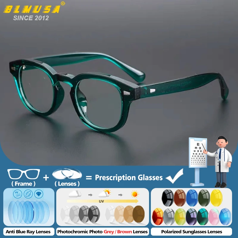 BLMUSA Mode Männer Runde Anti Blau Licht Brillen Retro Progressive/Photochrome/Myopie Optische Computer Brillen Image