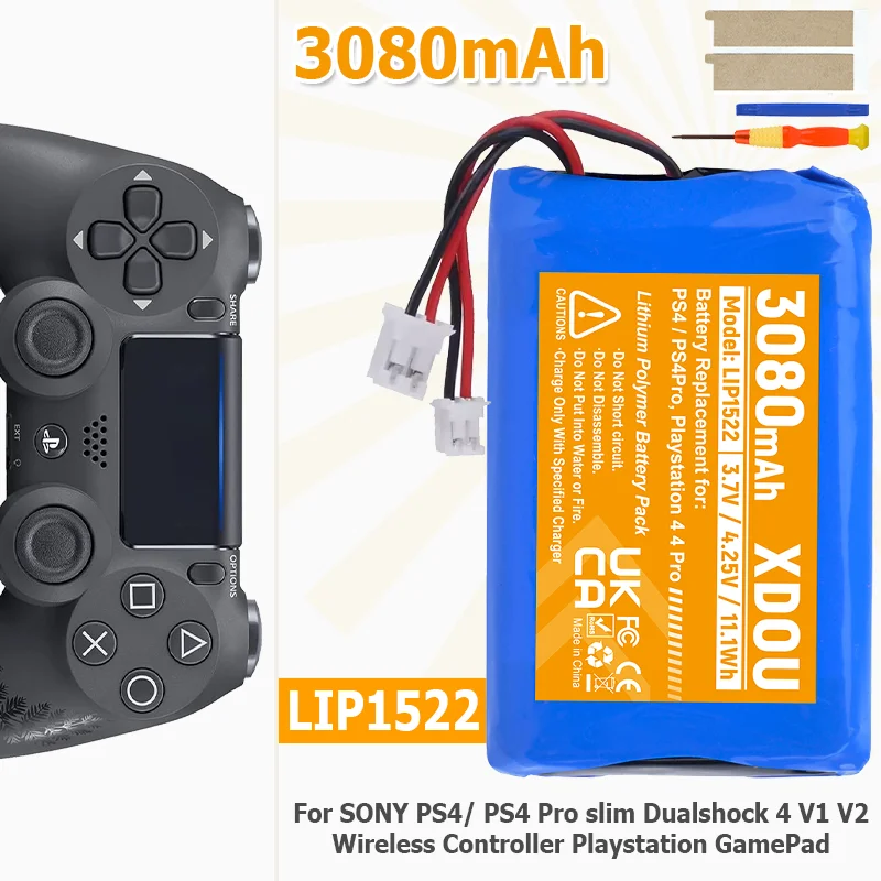 For SONY PS4/ PS4 Pro slim KCR1410 & LIP1522 Dualshock 4 V2 V1 Wireless Controller Playstation GamePad 3080mAh Replace Battery