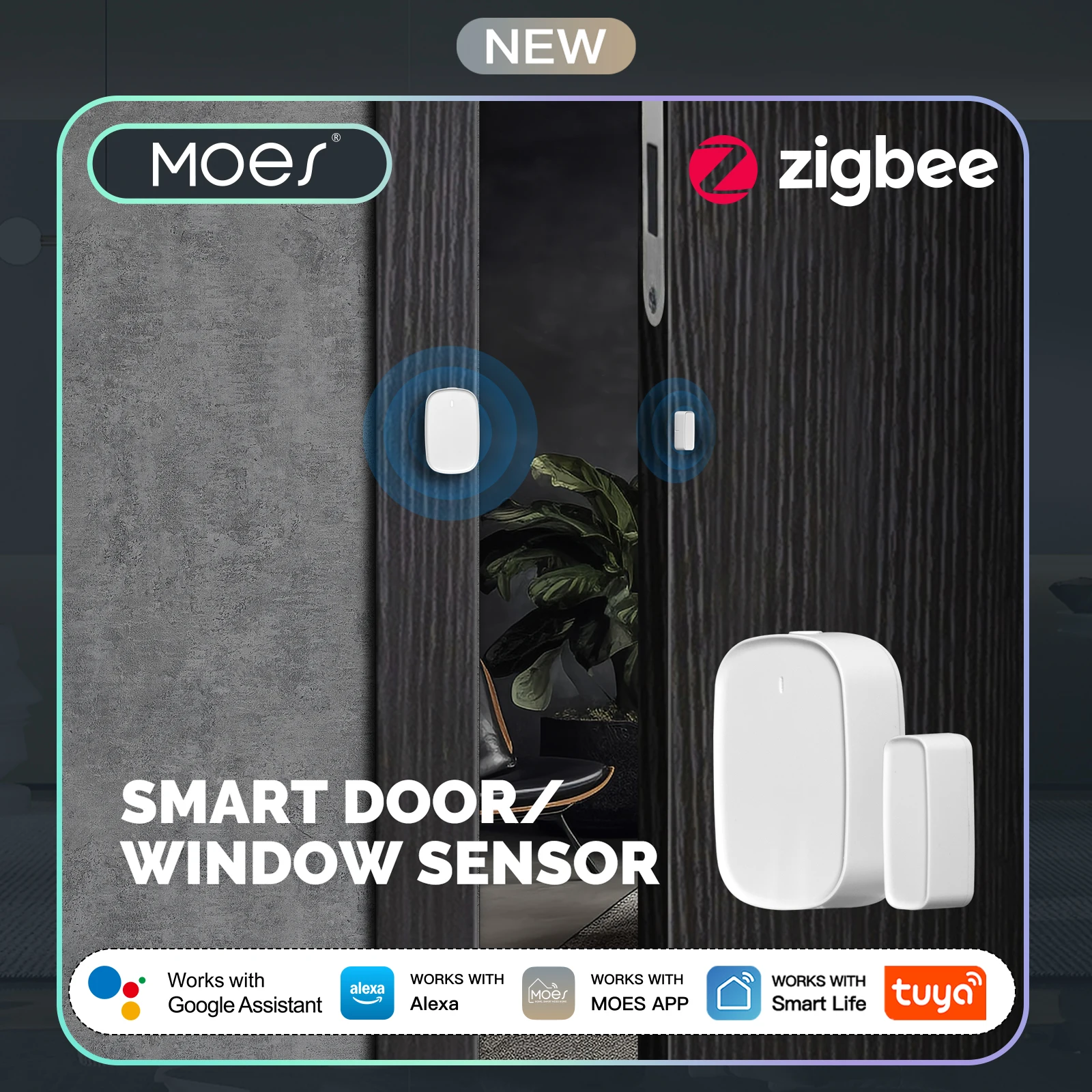 MOES Tuya ZigBee Smart Fenster Tür Tor Sensor Detektor Smart Home Sicherheit Alarm System Smart Leben Tuya App Fernbedienung Image