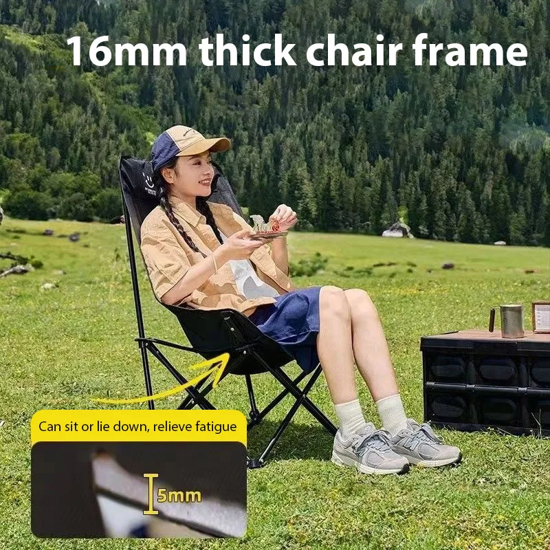Klappbarer Camping-Freizeitstuhl, tragbar, hohe Rückenlehne, Mondstuhl, Camping-Strandstuhl, Angelhocker, Lendenwirbelsäule, gepolstert, mit Tragetasche