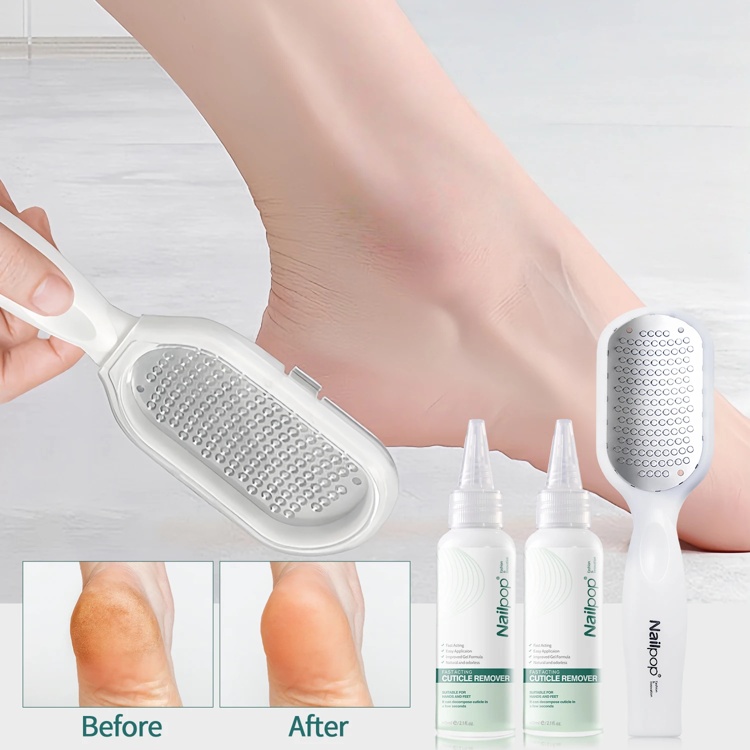Nailpop 60 ml Fußenthärter-Set für schnelles Peeling, Erweichen der Schwielen, Entfernung abgestorbener Haut, Hornhautentweichung und Fußpflege-Reparaturwerkzeug Image