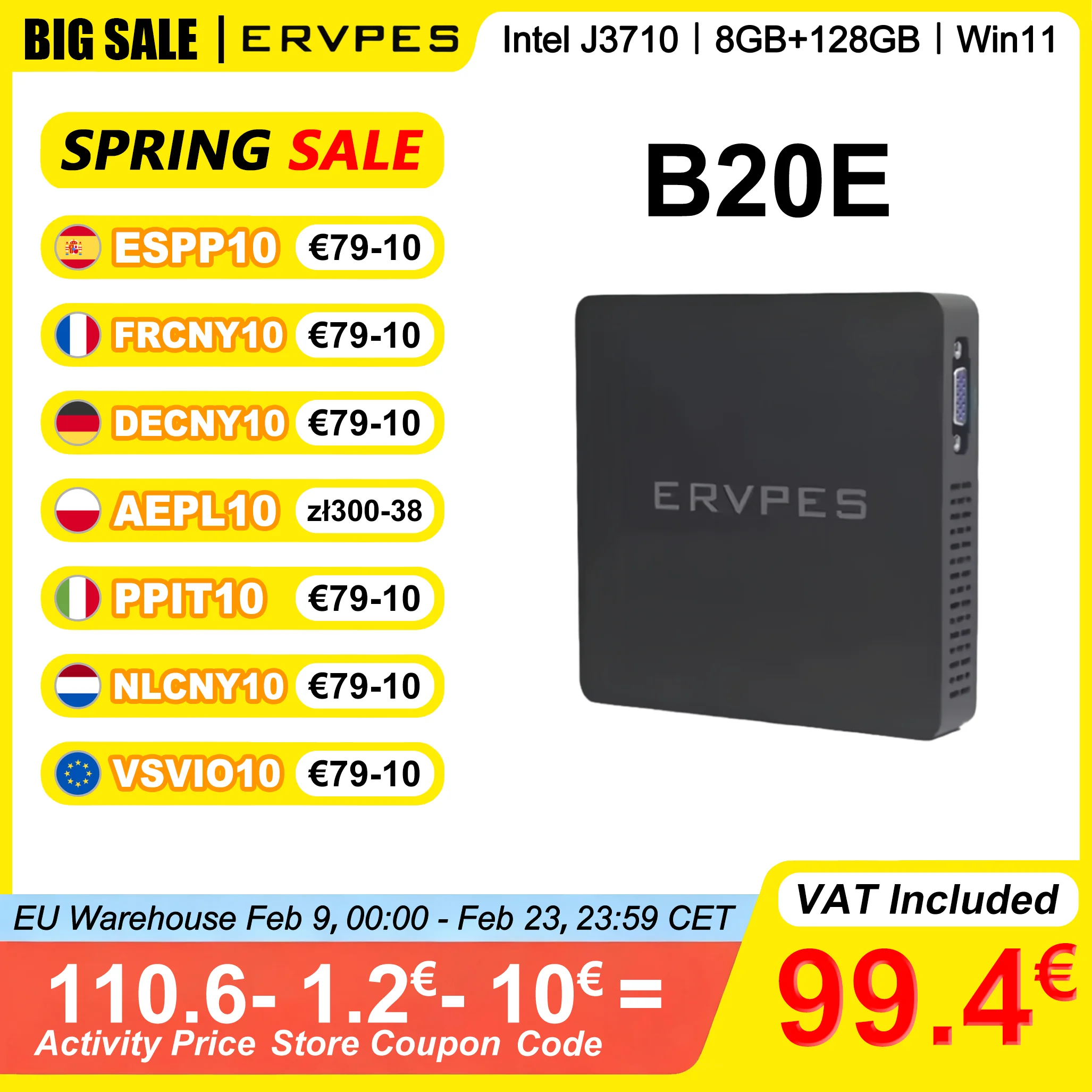 ERVPES Mini-PC B20E 8GB RAM 128GB SSD ROM 6500Y Windows 11 Bluetooth 5.2 Micro-Desktop-Computer HDMI Dual-Band-WLAN Image