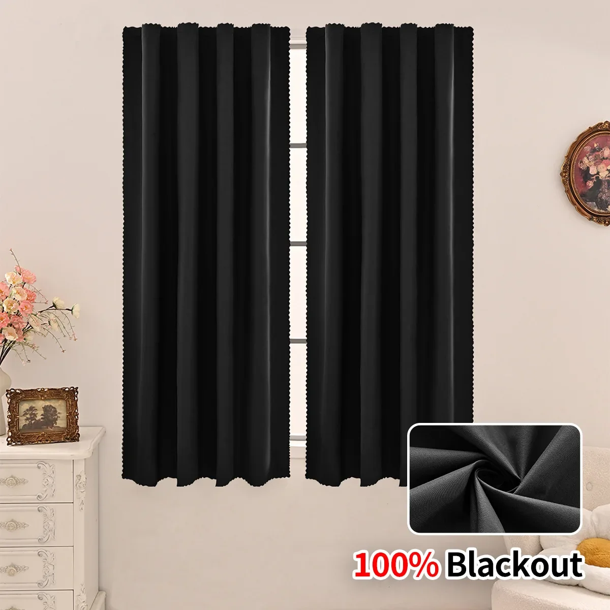1 Stück moderner Stil, massiver 100 % Verdunkelungsvorhang, Vorhänge für Wohnzimmer, Schlafzimmer, Küche, Heimdekoration, Klettverschluss-Fenstervorhänge Image