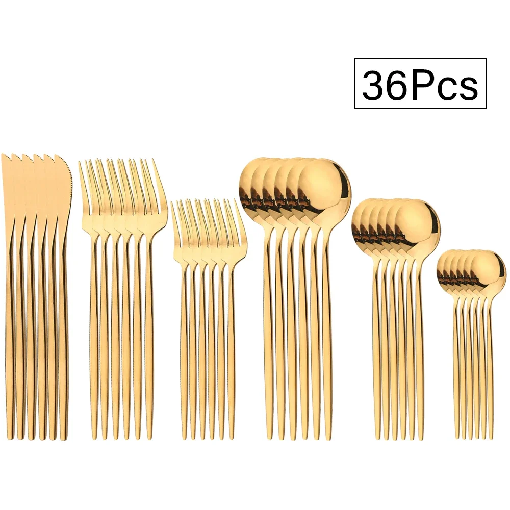 36 Teile/satz Besteck Set Edelstahl Messer Gabel Löffel Geschirr Westlichen Geschirr Set Küche Besteck Abendessen Besteck Tisch Set Image