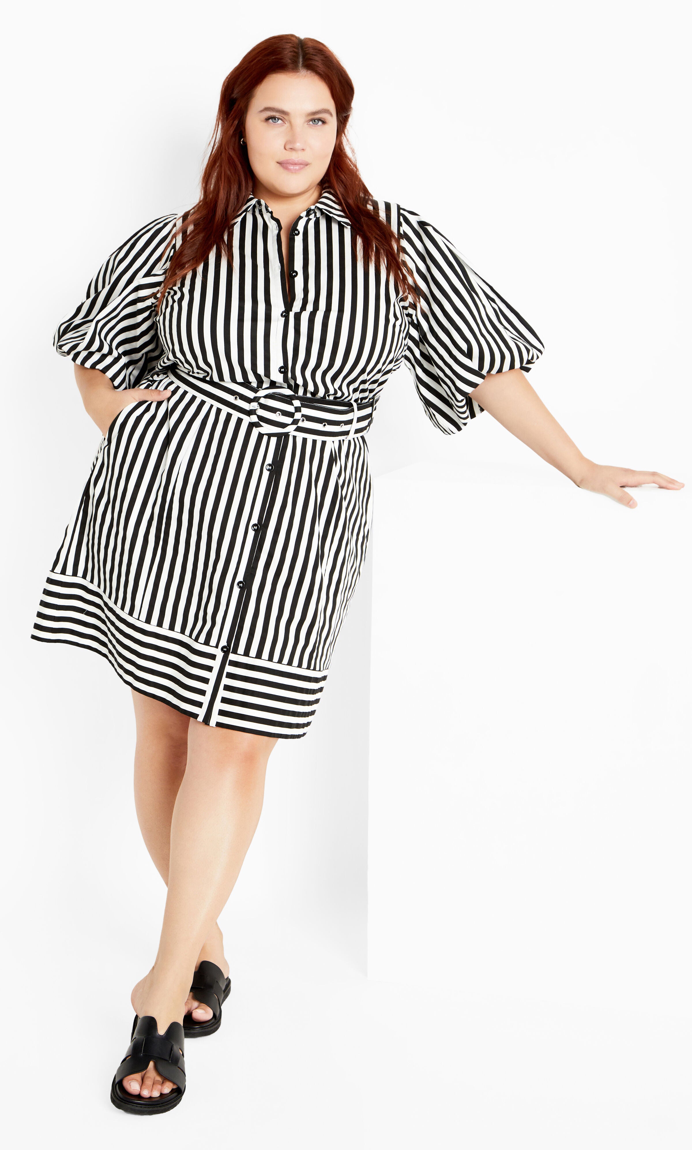 Plus Size Women's Stripe May Dress - black by City Chic in Black (Size 16 W)