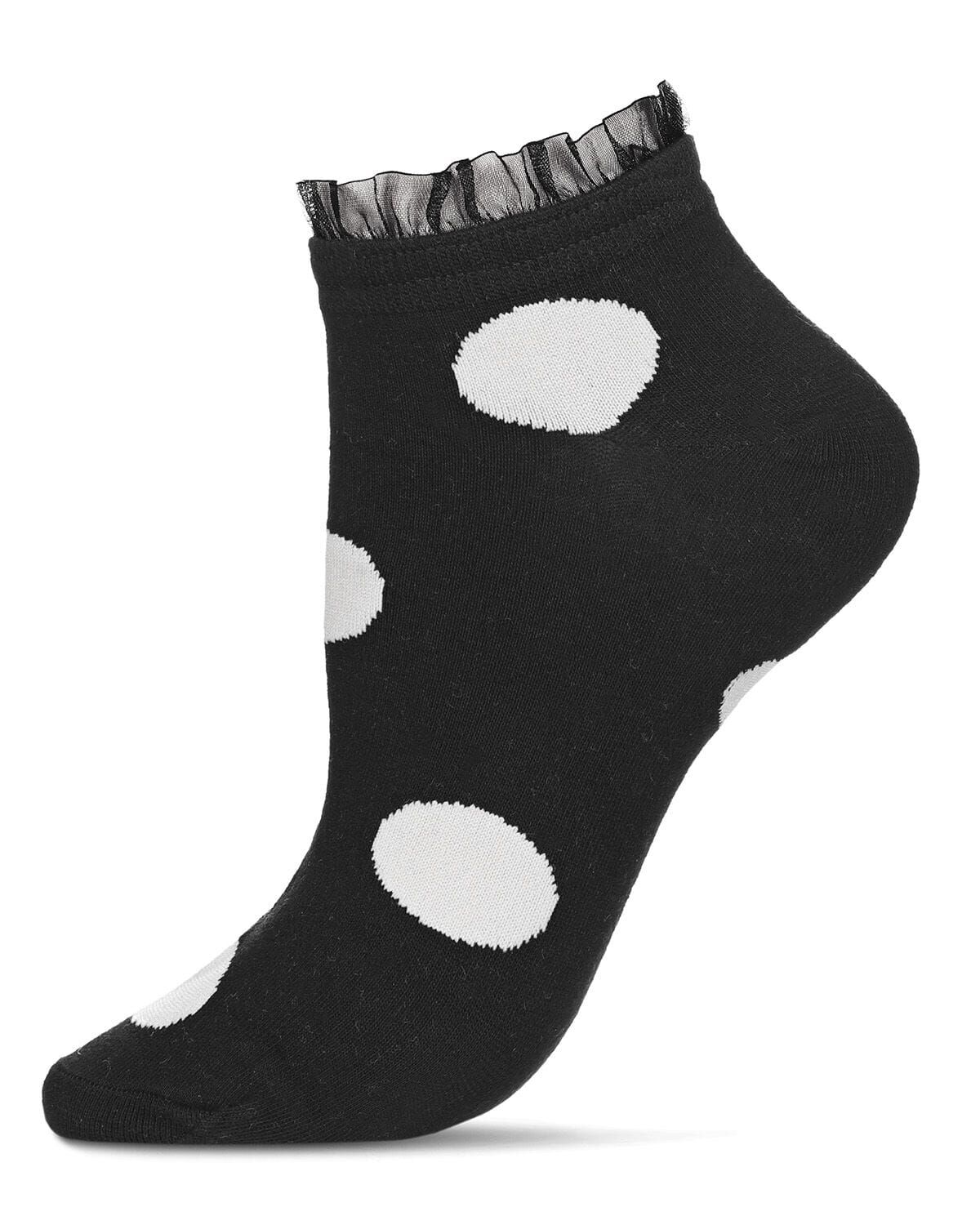 Plus Size Women's Women's Ruffle Polka Dot Cotton Blend Low-Cut Socks by MeMoi in Black (Size 9)