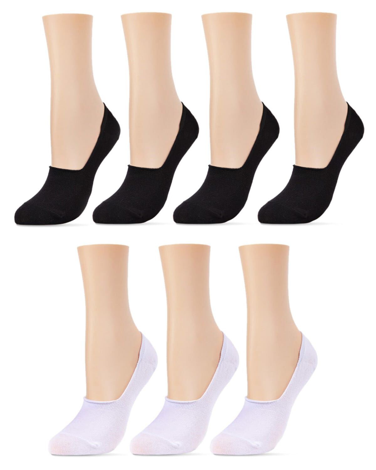 Plus Size Women's High-Cut Cotton Blend Sneaker Liner 7 Pack by MeMoi in Black White (Size ONE SIZE)