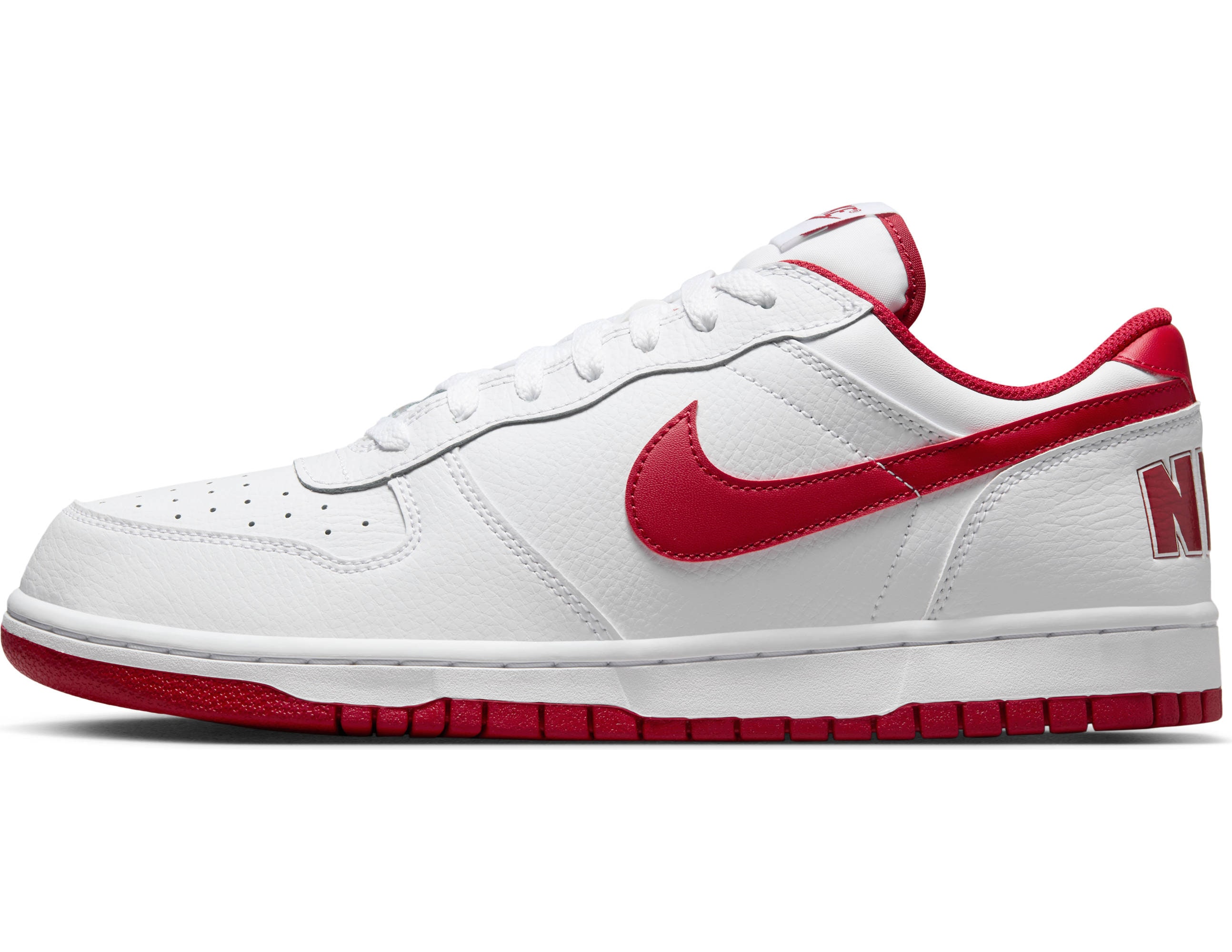 Sneaker NIKE SPORTSWEAR "BIG LOW", Herren, Gr. 45,5, weiß, gym rot, Leder, Synthetik, Schuhe Sneaker
