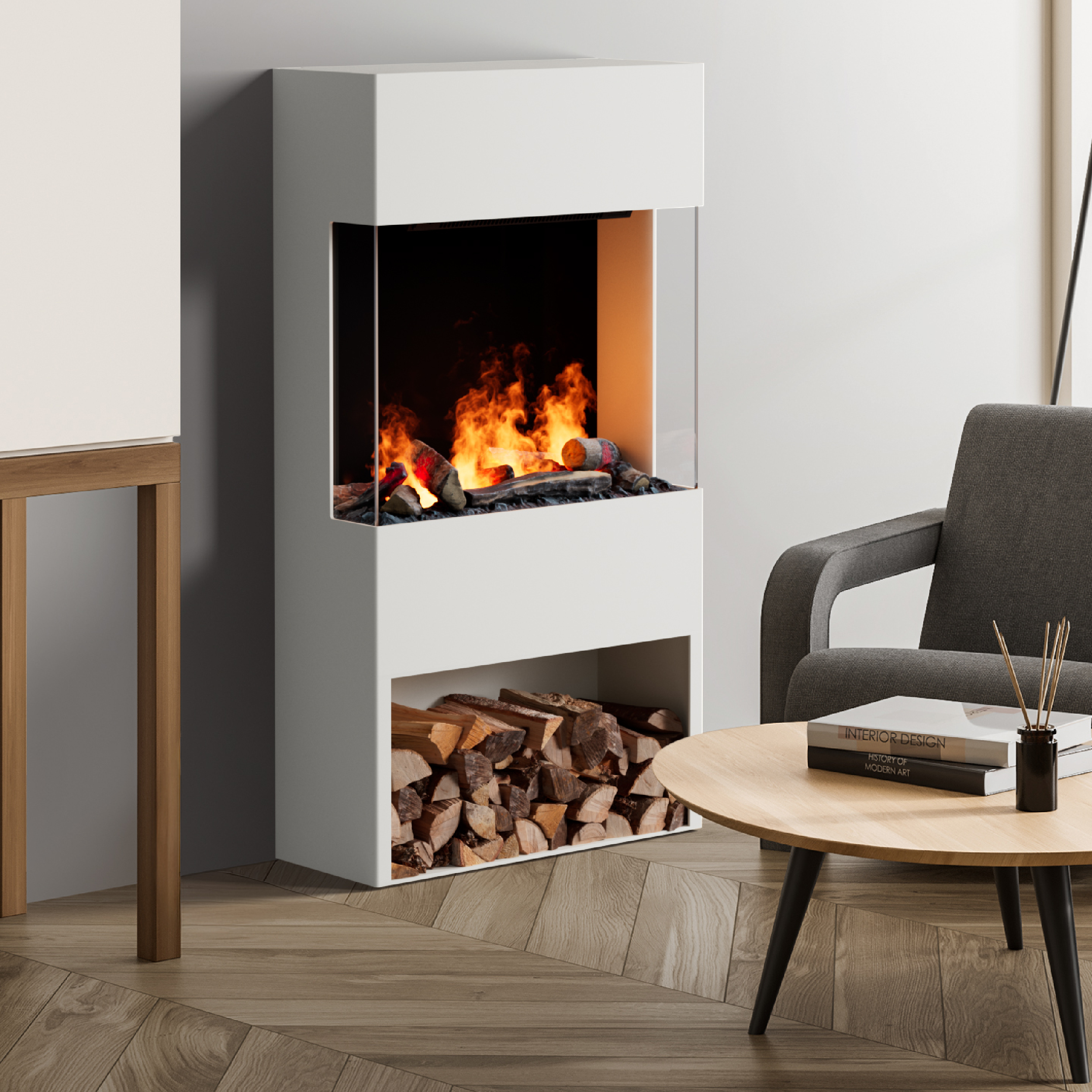 muenkel design Trix 820 [Elektrokamin Opti-myst]: Weiß - mit Dekobox