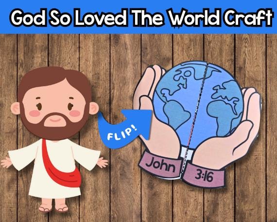 Lavoretto su Dio ha tanto amato il mondo, Lavoretto su Giovanni 3:16, Lavoretto su Gesù mi ama, Lavoretto sul Vangelo, Lavoretto su Dio ha tanto amato