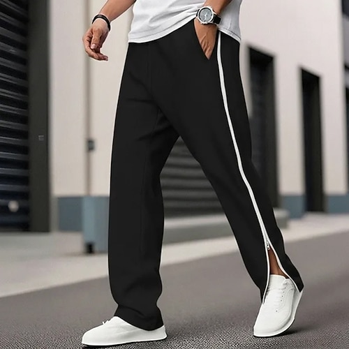 Herren Jogginghose Abreißhosen Trainingshose Gerade geschnittene Sweatpants Reißverschluss Elastischer Bund Einfarbig Komfort Atmungsaktiv Volle Länge Lässig Täglich Ferien Urlaub Sport Schwarz Image