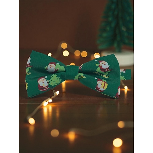 Weihnachtsfliege für Damen mit festlichem rot-grünem Muster, ein weihnachtliches Accessoire für Weihnachtsfeiern und -feste. Image