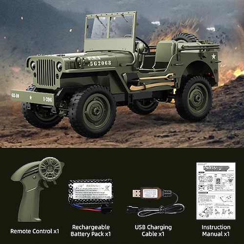 Veicolo RC dell'Esercito Collezionabile - Auto telecomandata in stile Jeep Willys militare vintage - Modello dettagliato per appassionati e bambini Regalo di Natale
