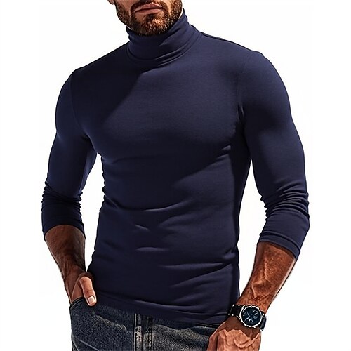Herren Pullover Gerippt Stricken Normale Oberteile Gestrickt Schmale Passform Einfach Rollkragen Strickware Zeitgenössisch Lässig Alltagskleidung Bekleidung Ganzjahres Schwarz Weiß S M L Image