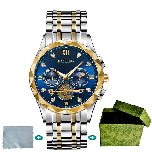 Neue Herren-Quarzuhr mit Edelstahlarmband, Nachtlichtanzeige, Strasssteinen, kratz- und abriebfestem Zifferblatt – ideales Geschenk für Feiertage und Geburtstage. Image