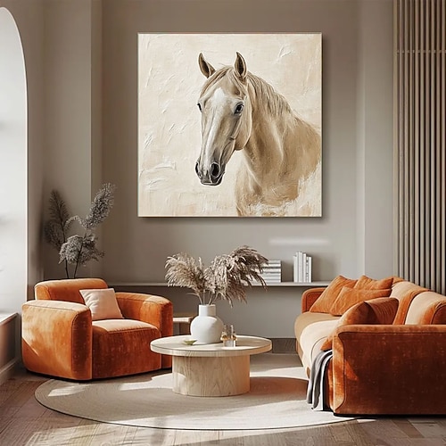handgemaltes abstraktes Pferdebild, großes abstraktes Tierbild, beige Wandkunst, moderne abstrakte Kunst, große Leinwandkunst, Acrylmalerei Image