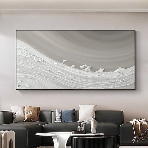 Handgemaltes Ölgemälde mit grau-weißen Wellen, modernes abstraktes Meereswellen-Seestück, Wanddekoration, gerollte Leinwand Image