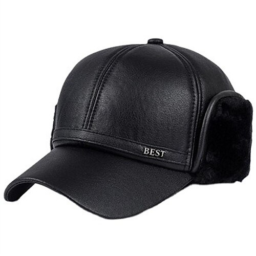 Herren Ohrenklappenmütze Winterledermütze Wintermützen Warme Wintermütze Winter-Baseball-Cap mit Ohrenklappen Schwarz Polyester Fleece Mode Moderne zeitgenössische Alltagskleidung Date Einfarbig Image