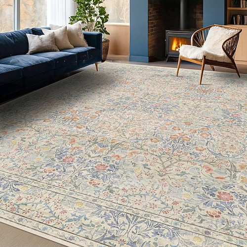 Teppich für Wohnzimmer und Schlafzimmer Bohemian Blumen Faux Wolle weich rutschfester Boden Teppich Bettseite Teppich Balkon Wohnkultur Image