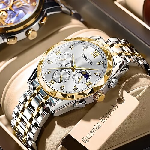 Neue Herren-Quarzuhr mit Edelstahlarmband, Nachtlichtanzeige, Strasssteinen, kratz- und abriebfestem Zifferblatt – ideales Geschenk für Feiertage und Geburtstage. Image