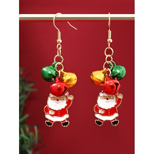 Weihnachtsohrringe für Damen in Form von Zuckerstangen mit Glöckchen und Schleife, festlicher Weihnachtsschmuck für Weihnachtsfeiern und als Geschenk Image