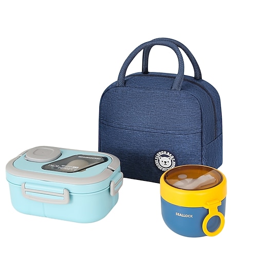 3-teiliges tragbares Lunchset: Isoliertasche, Lunchbox und Haferbecher – faltbare, mit Aluminiumfolie isolierte Handtasche mit PP-Behälter, geeignet für Schule, Picknick und den Schulweg Image