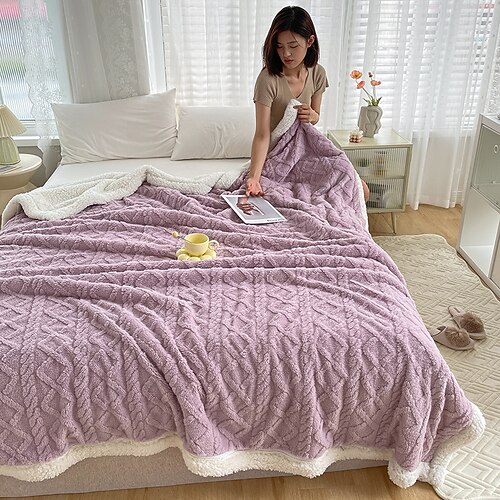 Decke aus Lammwolle, Sherpa und Korallenfleece, weich und kuschelig, ideal als Sofadecke, Kuscheldecke, Bürodecke, Ganzjahresdecke, Klimaanlagendecke, kleine, leichte Decke Image