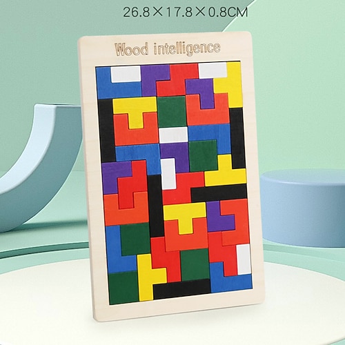 3-in-1 Holzpuzzlebrett - Tangram Blöcke Tic-Tac-Toe Spiel - Montessori Lernspielzeug für Kinder Familie Weihnachtsgeschenk Image