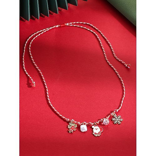 Weihnachtsgeschenk-Halskette für Damen, aus Legierung und Acryl, bunte Perlen mit festlichen Anhängern, perfektes Accessoire für Partys und Feiern. Image